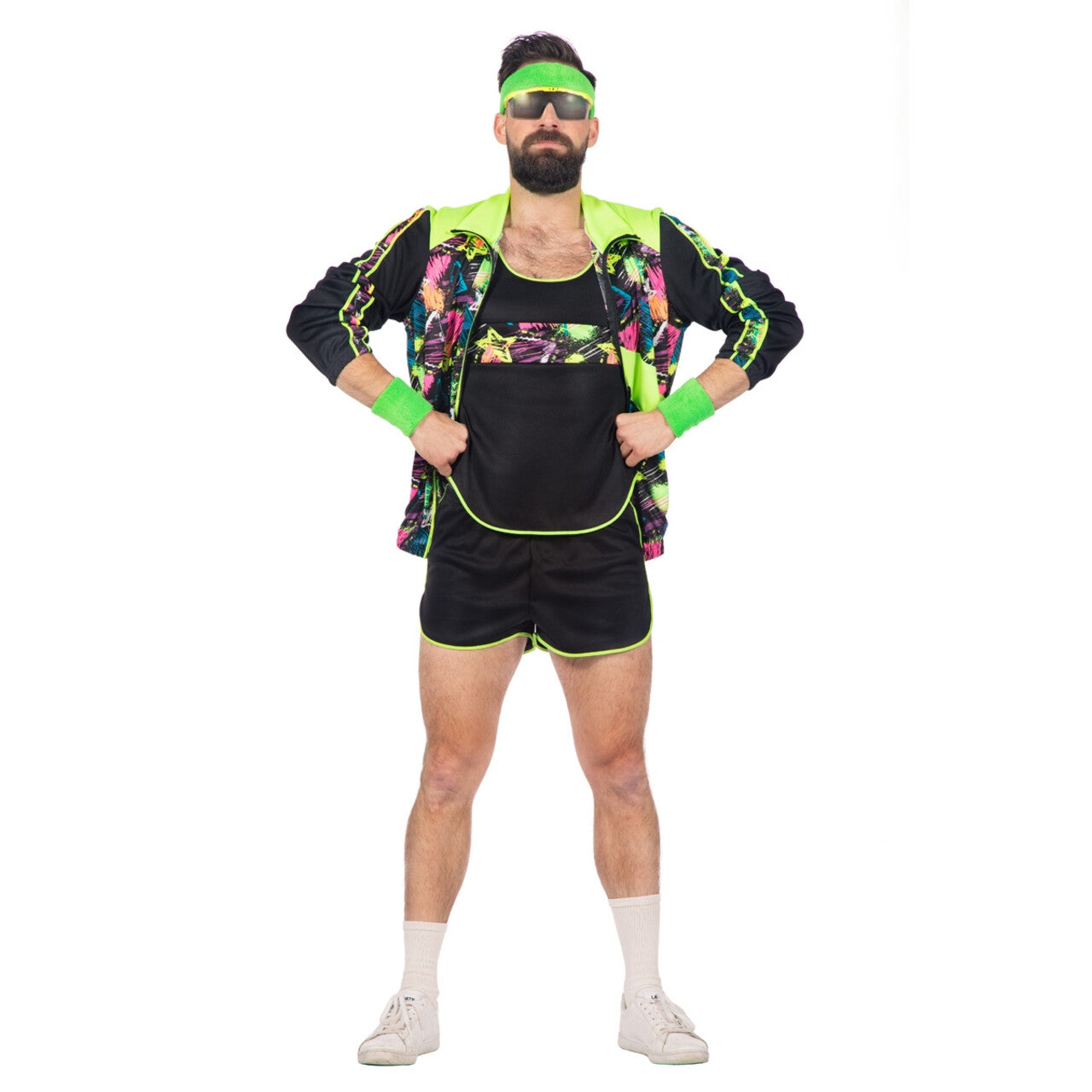 Op deze afbeelding zie je een Kostuums, van het merk Wilbers. Spetterend Aerobic Neon 80s Kostuum Man