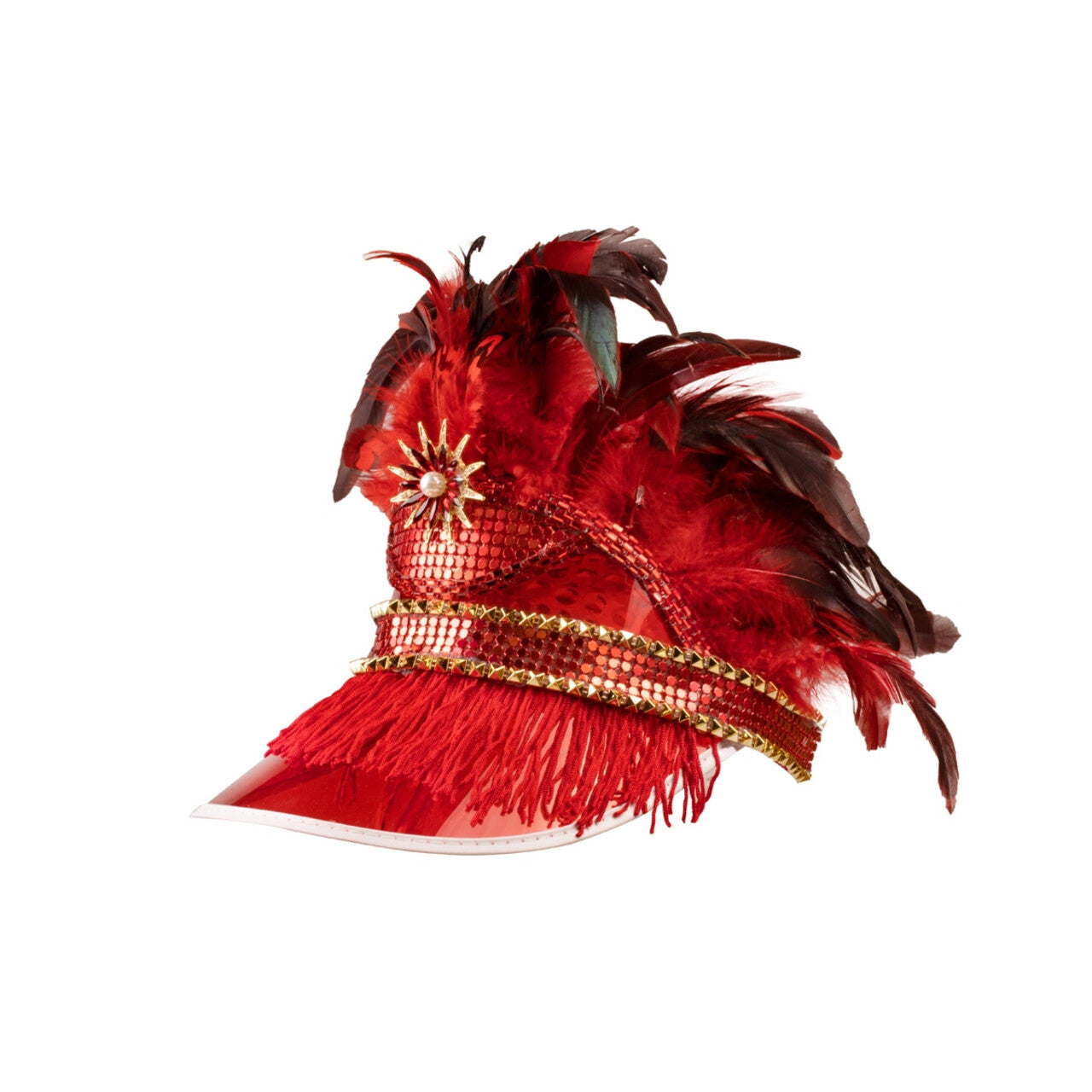 Op deze afbeelding zie je een Accessoires, van het merk Wilbers. Rode Zomercarnaval Veren Zonneklep