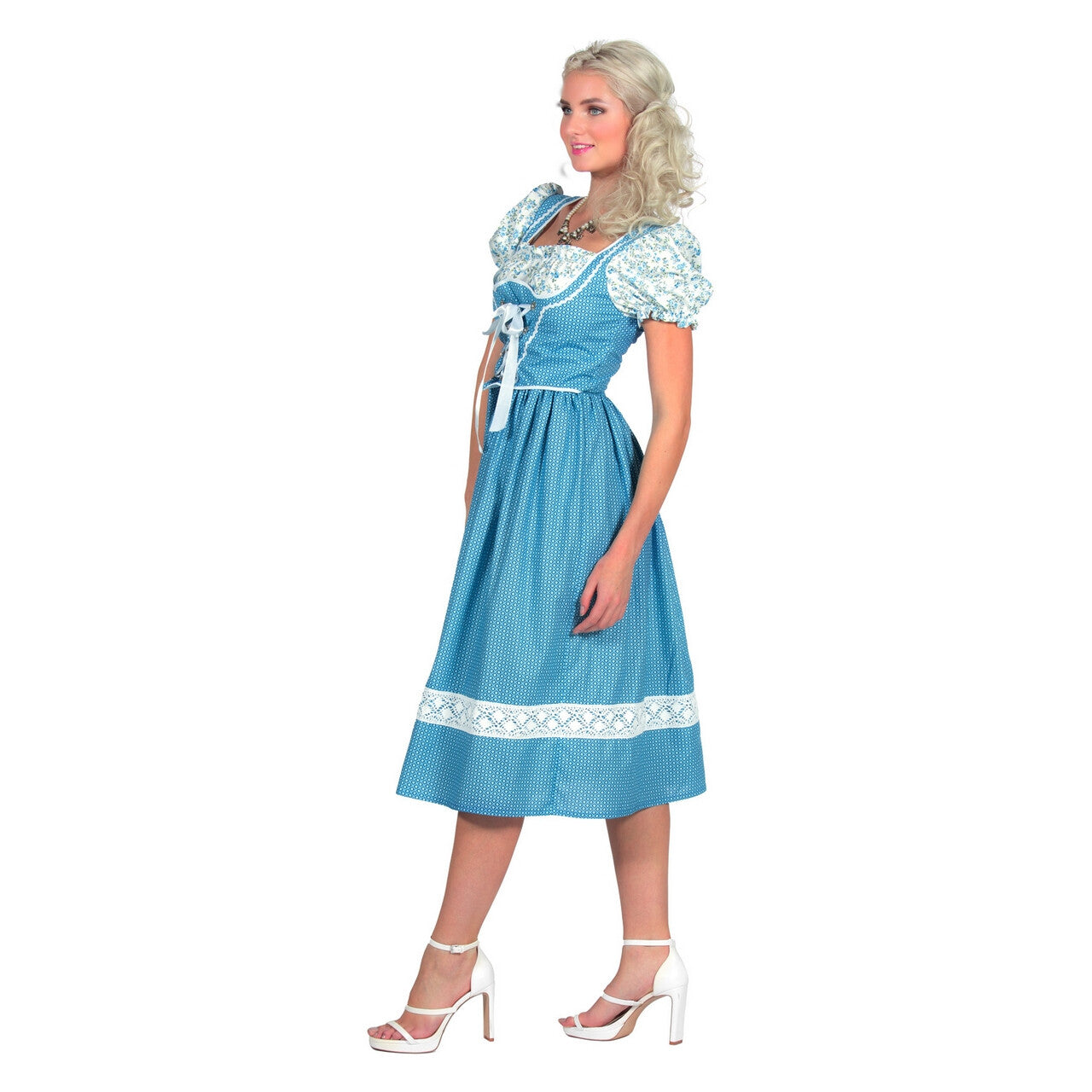 Op deze afbeelding zie je een Kostuums, van het merk Wilbers. Nette Knielange Dirndl Hemelsblauw Vrouw Kostuum
