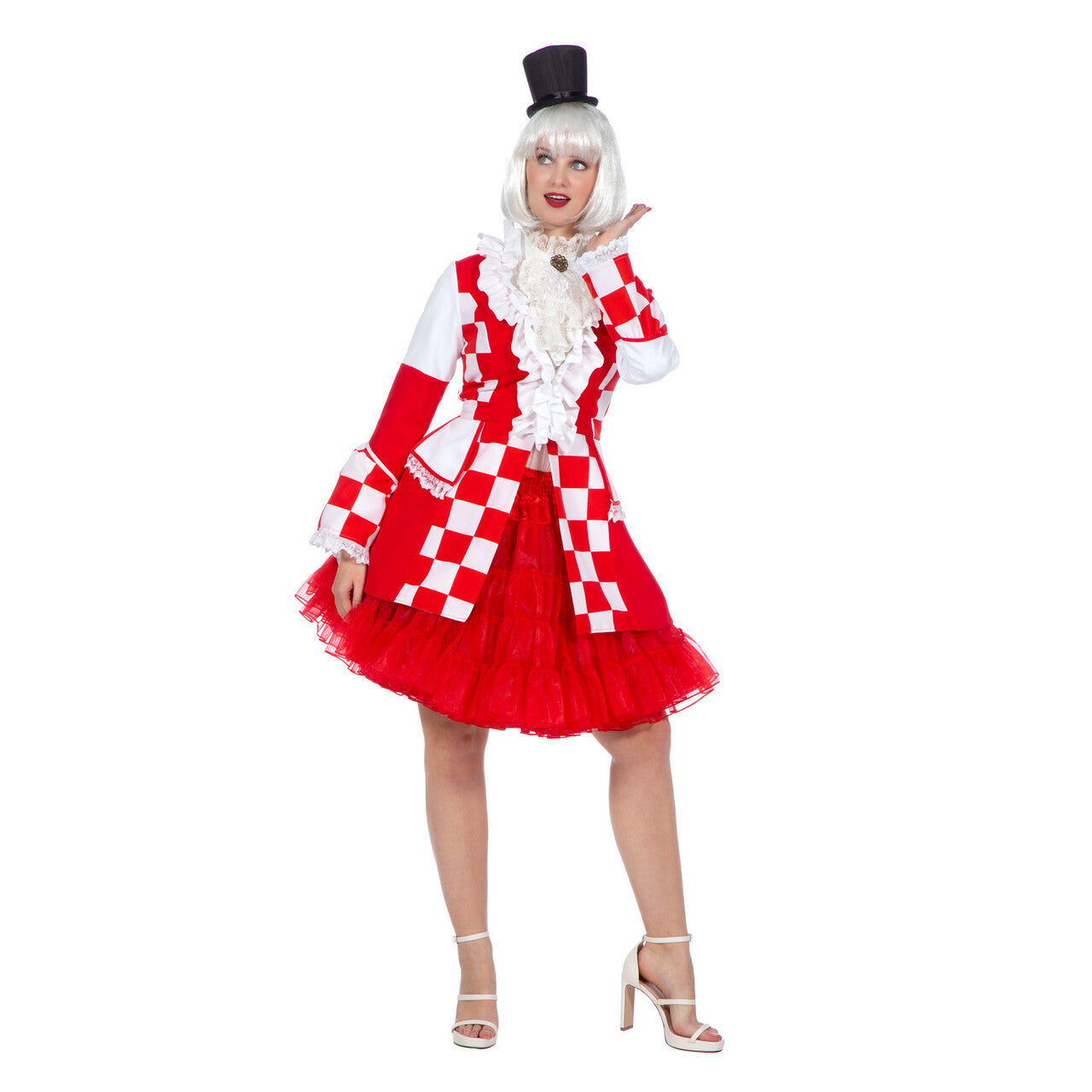 Op deze afbeelding zie je een Kostuums, van het merk Wilbers. Jas Typisch Brabant Rood / Wit Vrouw