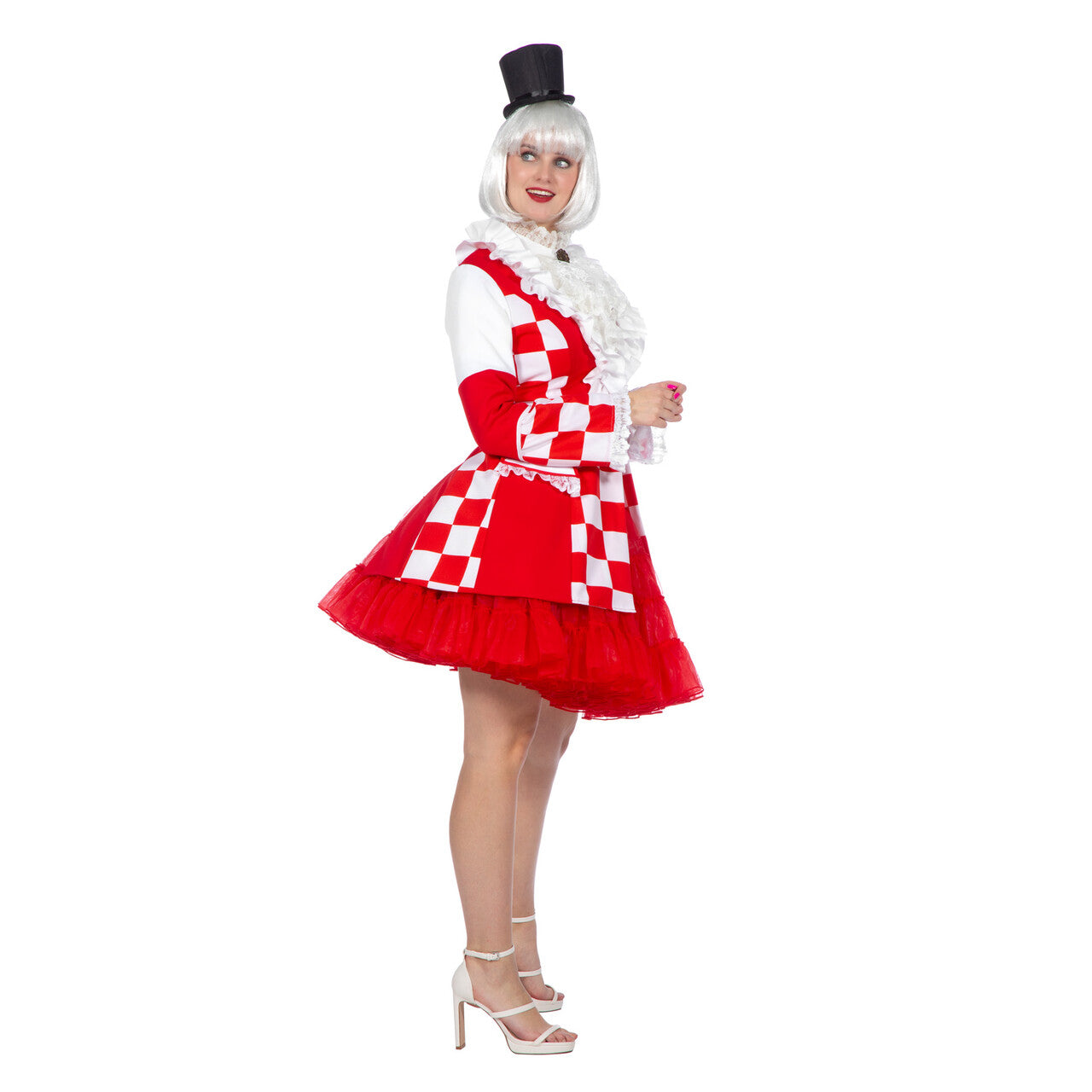 Op deze afbeelding zie je een Kostuums, van het merk Wilbers. Jas Typisch Brabant Rood / Wit Vrouw