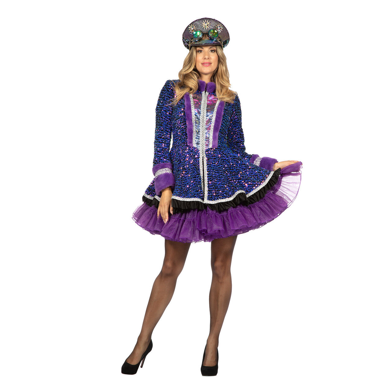 Op deze afbeelding zie je een Kostuums, van het merk Wilbers. Luxe Full Glam Jas Pailletten Paars Vrouw
