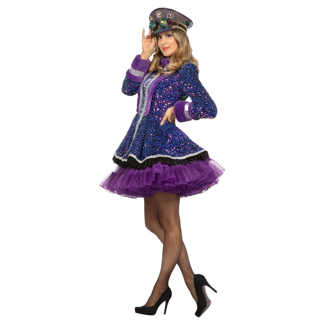 Op deze afbeelding zie je een Kostuums, van het merk Wilbers. Luxe Full Glam Jas Pailletten Paars Vrouw
