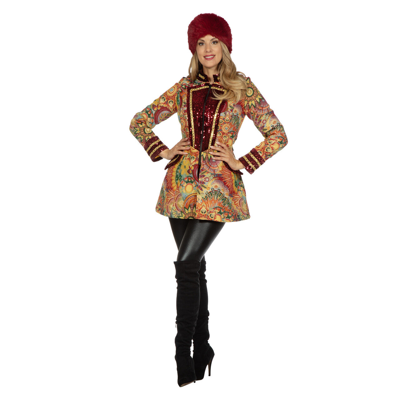 Op deze afbeelding zie je een Kostuums, van het merk Wilbers. Luxe Carnaval Sunny Jas Pailletten Vrouw
