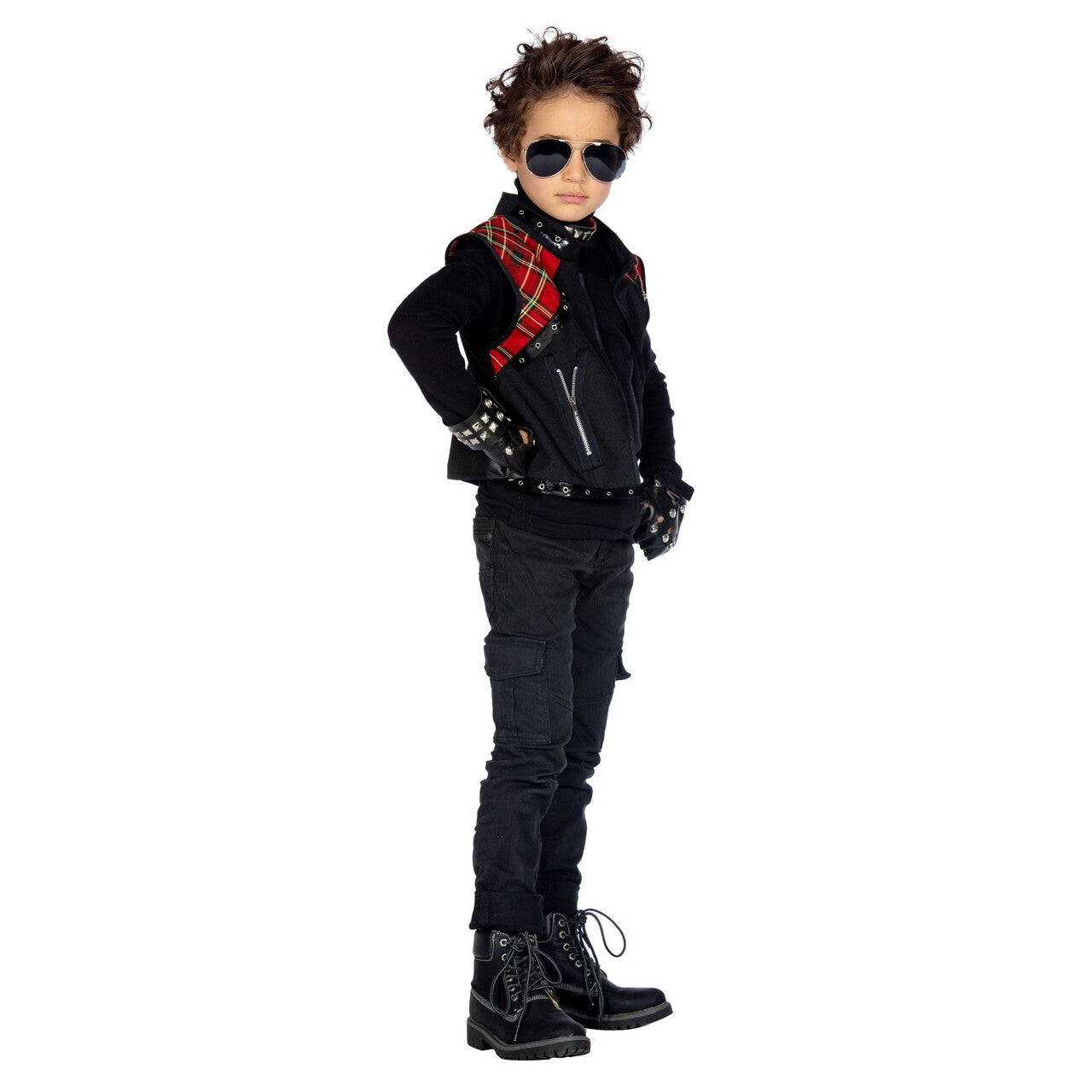 Op deze afbeelding zie je een Kostuums, van het merk Wilbers. Cool Punkrocker Vest Kind Jongen