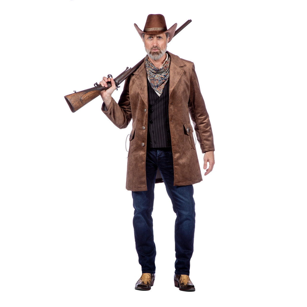 Op deze afbeelding zie je een Kostuums, van het merk Wilbers. Meedogenloze Western Shooter Billy Bullet Jas Man