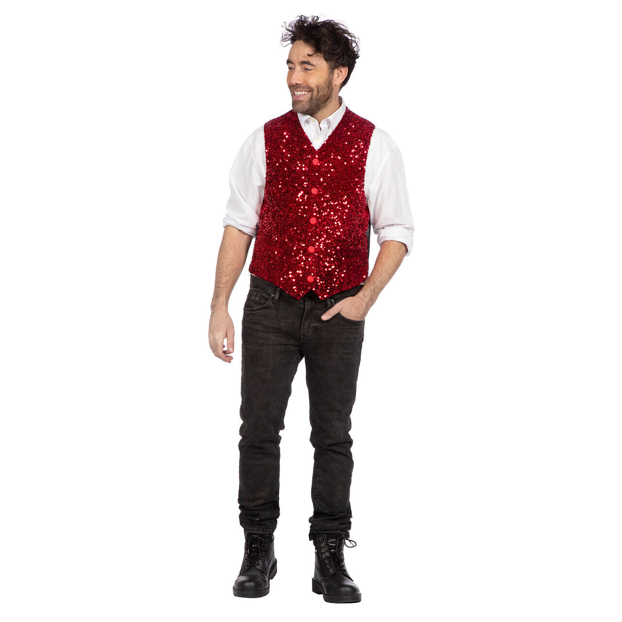 Op deze afbeelding zie je een Kostuums, van het merk Wilbers. Glitter Gladiool Pailletten Gilet Rood Man