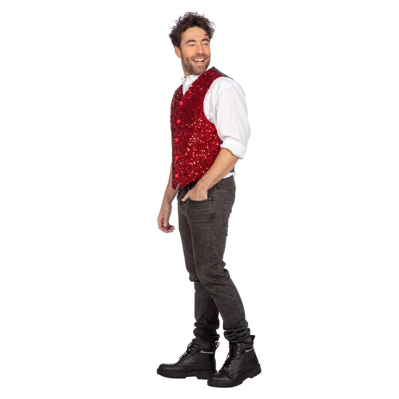 Op deze afbeelding zie je een Kostuums, van het merk Wilbers. Glitter Gladiool Pailletten Gilet Rood Man