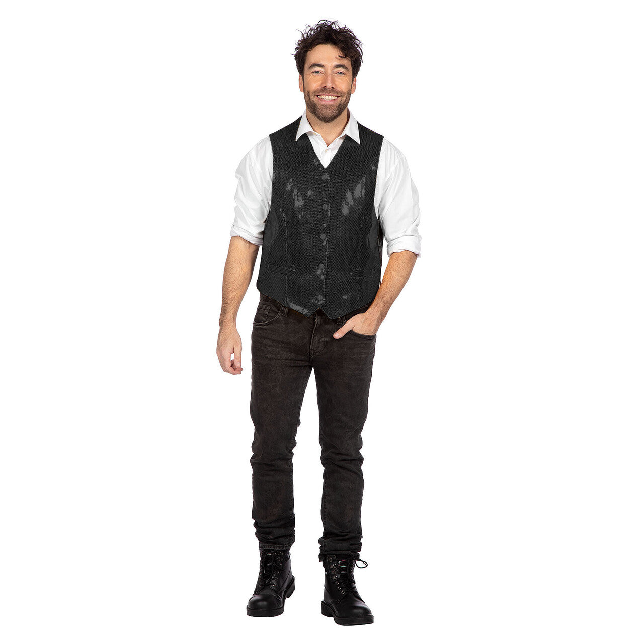 Op deze afbeelding zie je een Kostuums, van het merk Wilbers. Showstopper Pailletten Gilet Zwart Man