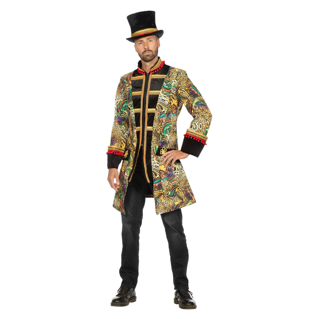 Op deze afbeelding zie je een Kostuums, van het merk Wilbers. Luxe Jungle Jas Panter Zwart Man