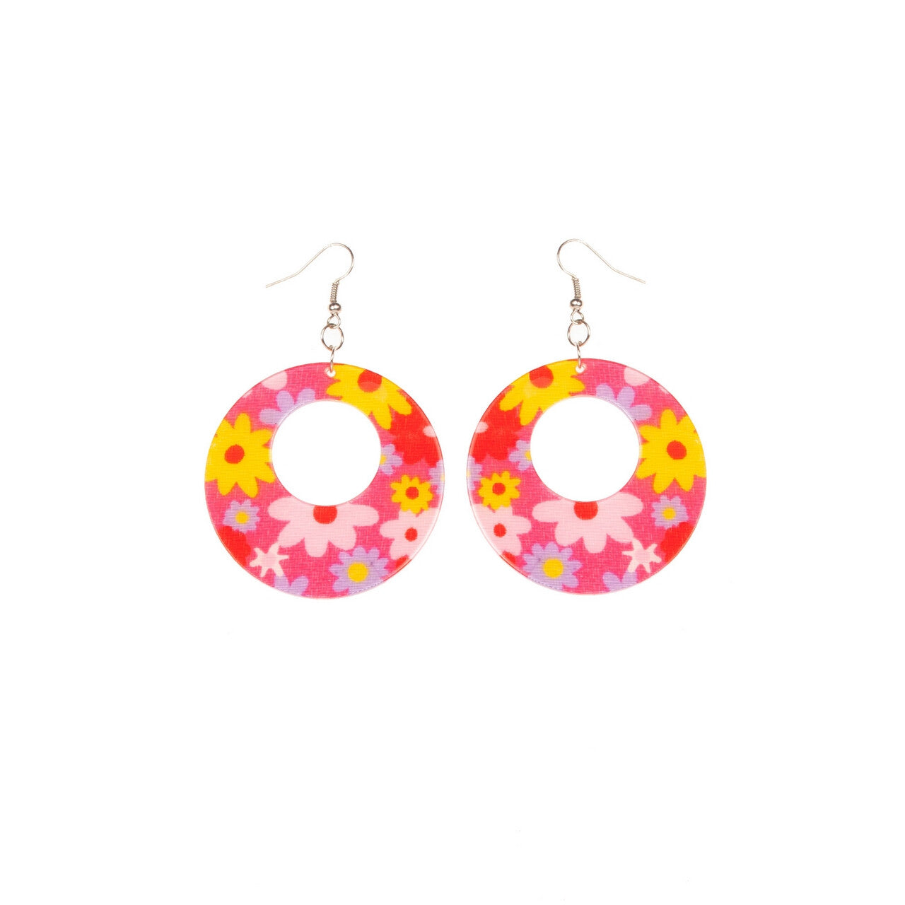 Op deze afbeelding zie je een Accessoires, van het merk Wilbers. Oorbellen Hippie Rond / Bloem Roze