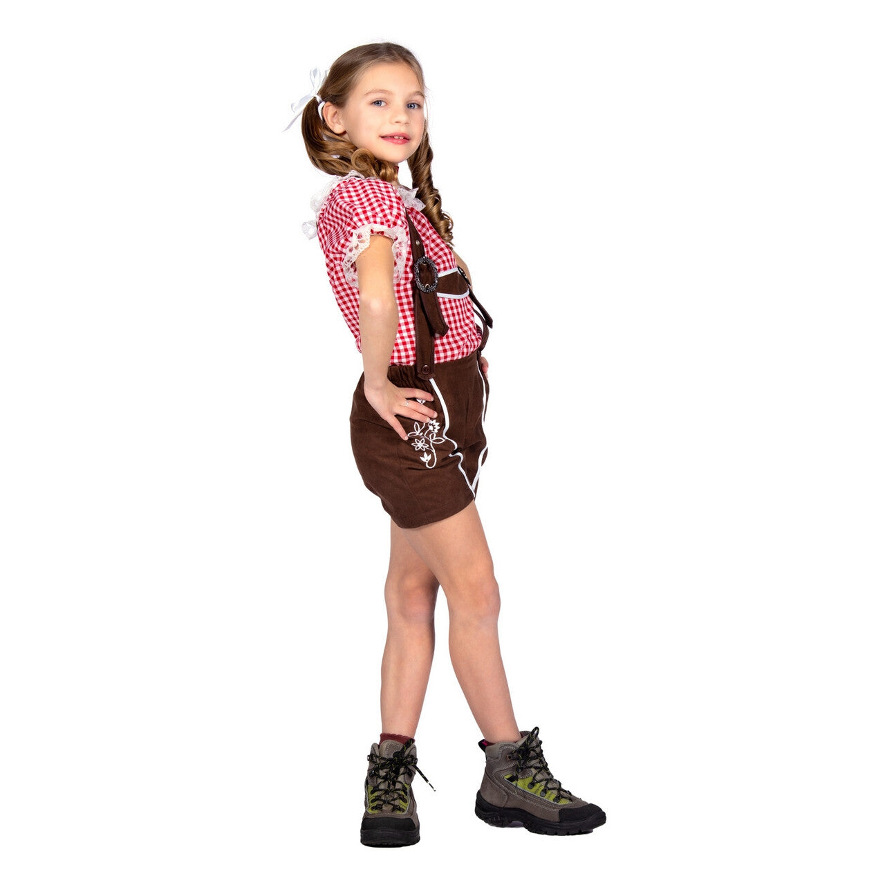 Op deze afbeelding zie je een Kostuums, van het merk Wilbers. Bruine Lederhosen Guusje Kind Kind