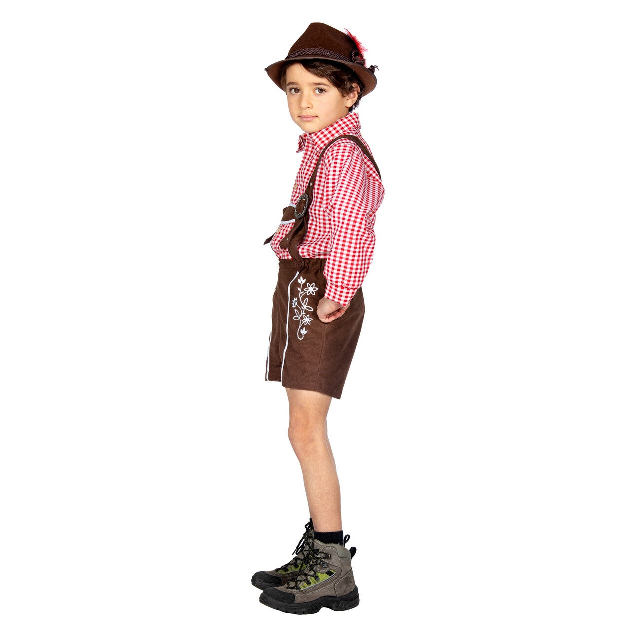 Op deze afbeelding zie je een Kostuums, van het merk Wilbers. Bruine Lederhosen Guusje Kind Kind