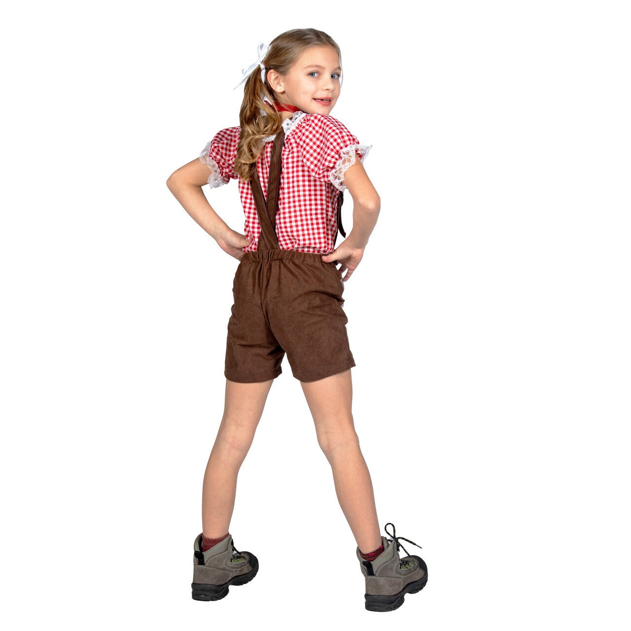 Op deze afbeelding zie je een Kostuums, van het merk Wilbers. Bruine Lederhosen Guusje Kind Kind