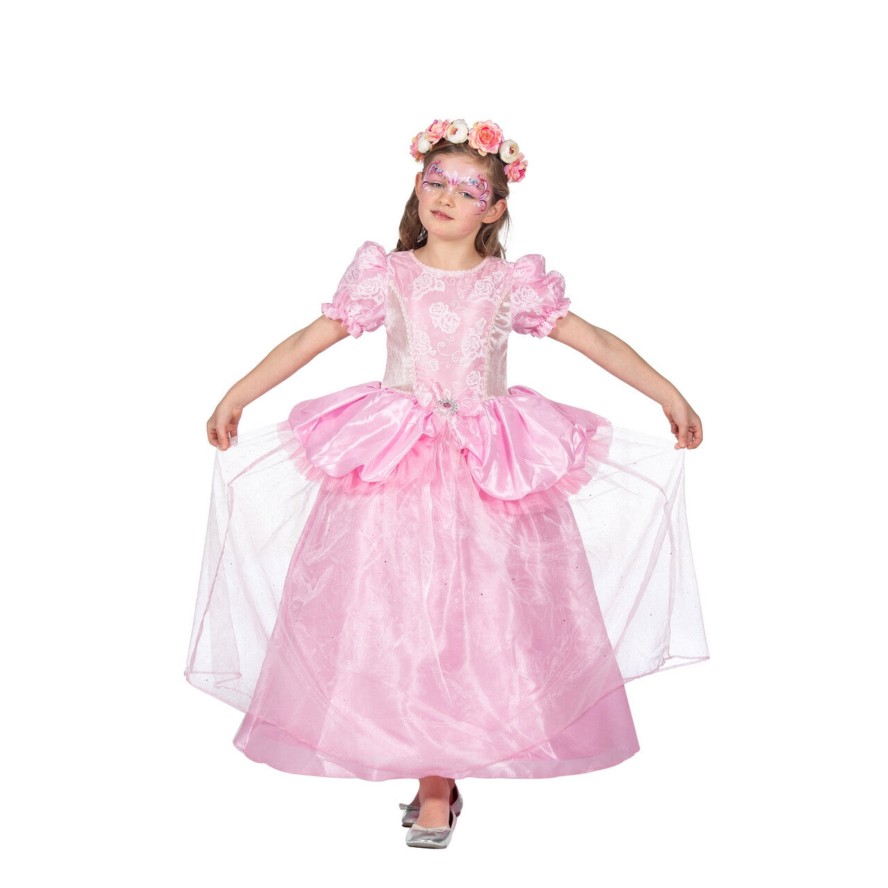 Op deze afbeelding zie je een Kostuums, van het merk Wilbers. Roze Prinses Lilly Rose Meisje Kostuum