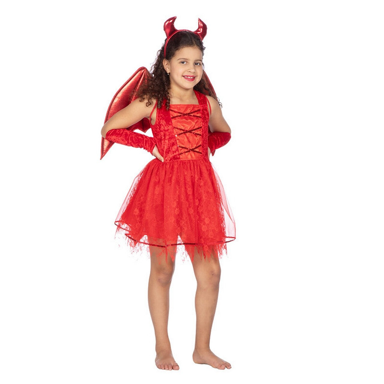 Op deze afbeelding zie je een Kostuums, van het merk Wilbers. Lucy Lucifer Meisje Kostuum