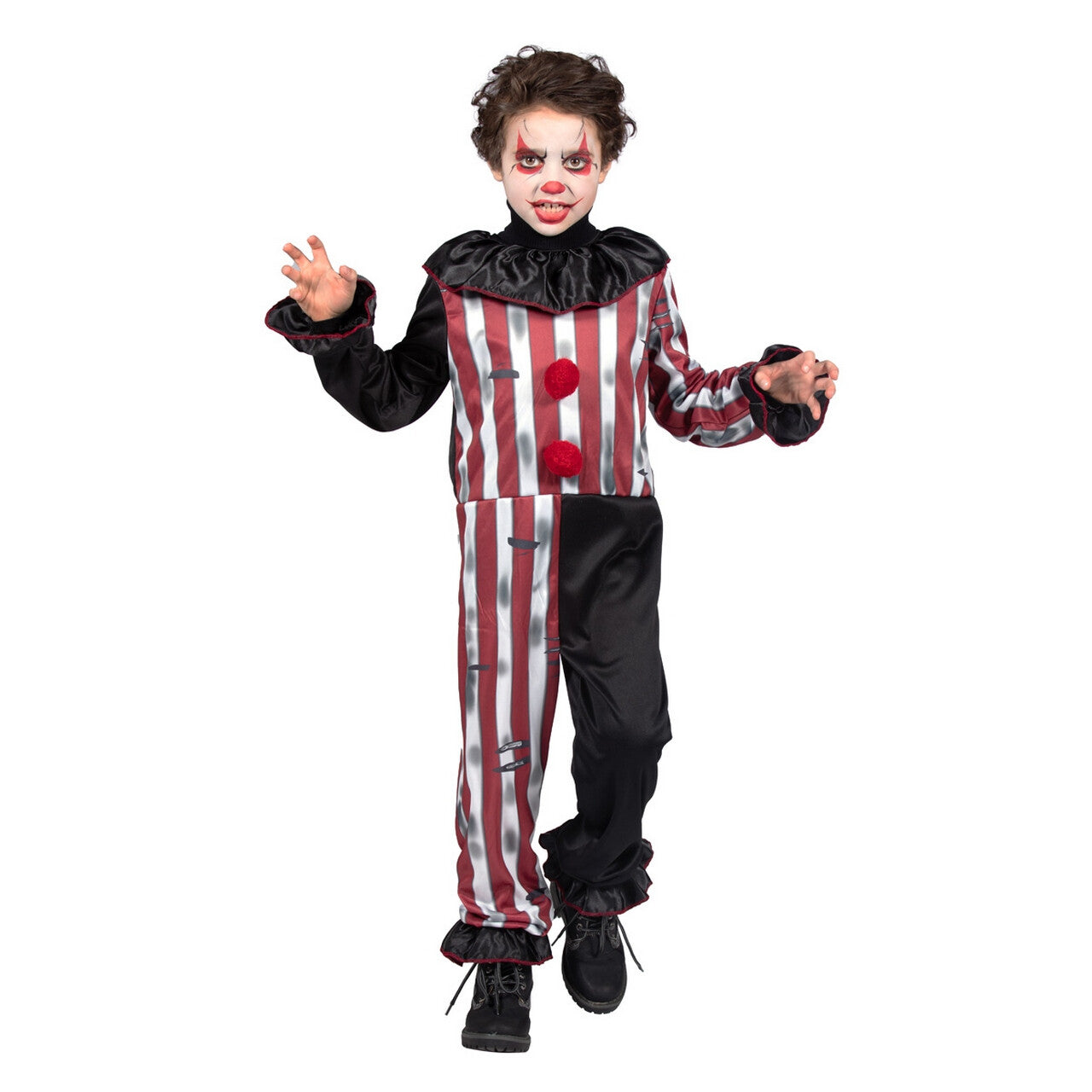 Op deze afbeelding zie je een Kostuums, van het merk Wilbers. Ondeugende Scary Gary Clown Kind Kostuum