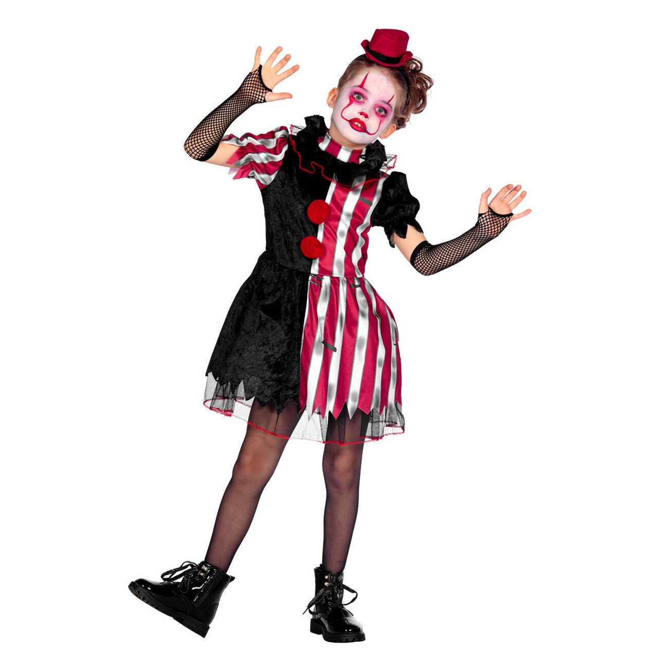 Op deze afbeelding zie je een Kostuums, van het merk Wilbers. Ondeugende Scary Scarlet Clown Meisje Kostuum