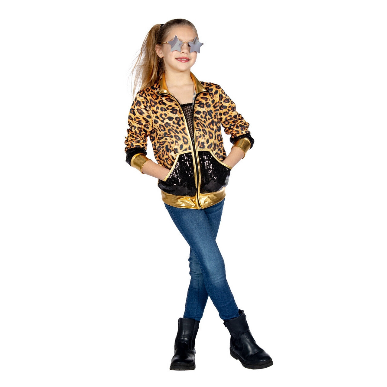 Op deze afbeelding zie je een Kostuums, van het merk Wilbers. Trainingsjack Glamour Panter Patty Meisje