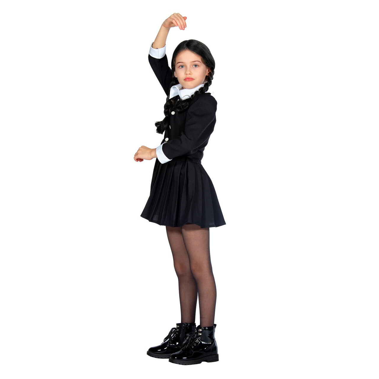 Op deze afbeelding zie je een Kostuums, van het merk Wilbers. Wednesday Addams Eerste Dag Op School Meisje Kostuum