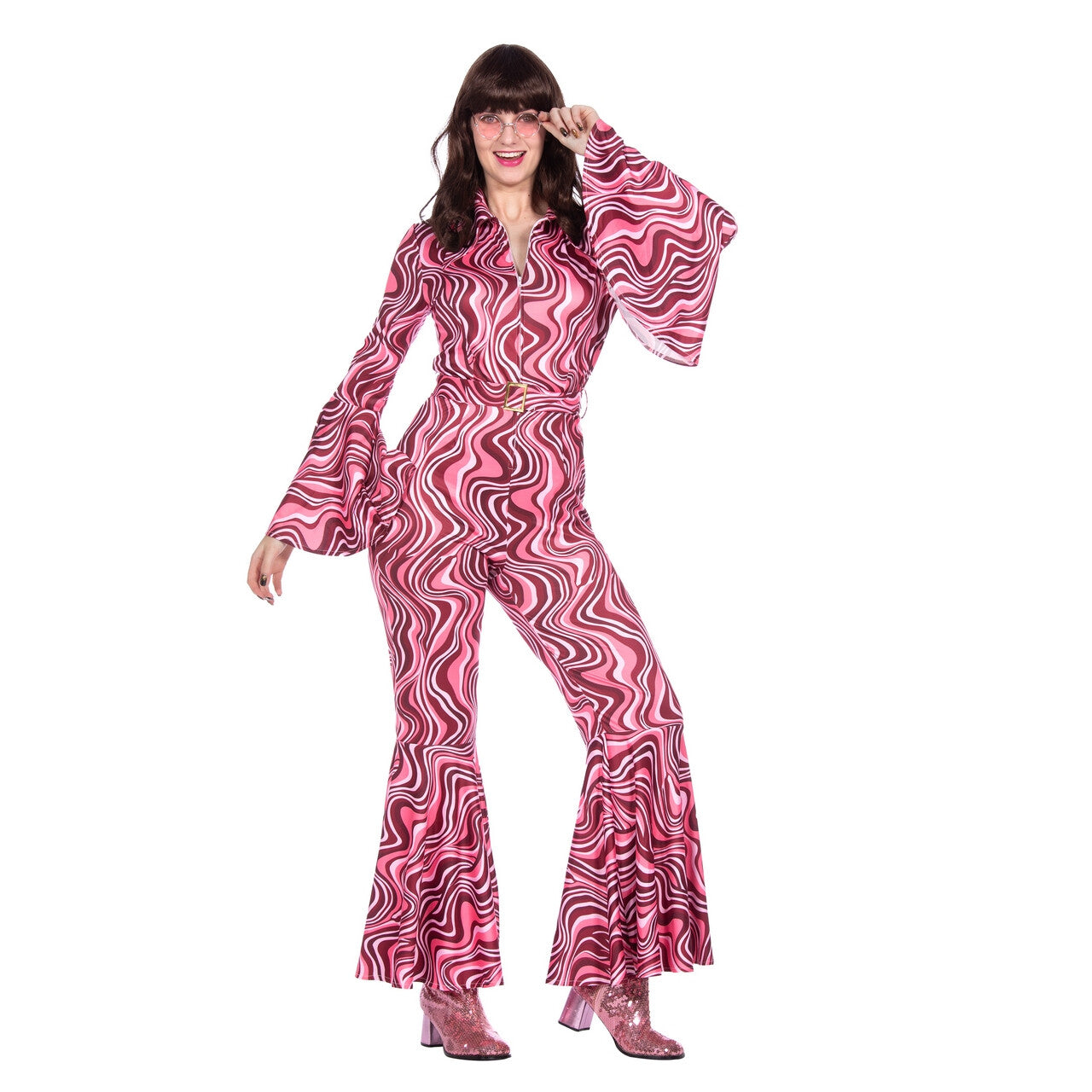 Op deze afbeelding zie je een Kostuums, van het merk Wilbers. Roze Dancing Queen Lola Vrouw Kostuum