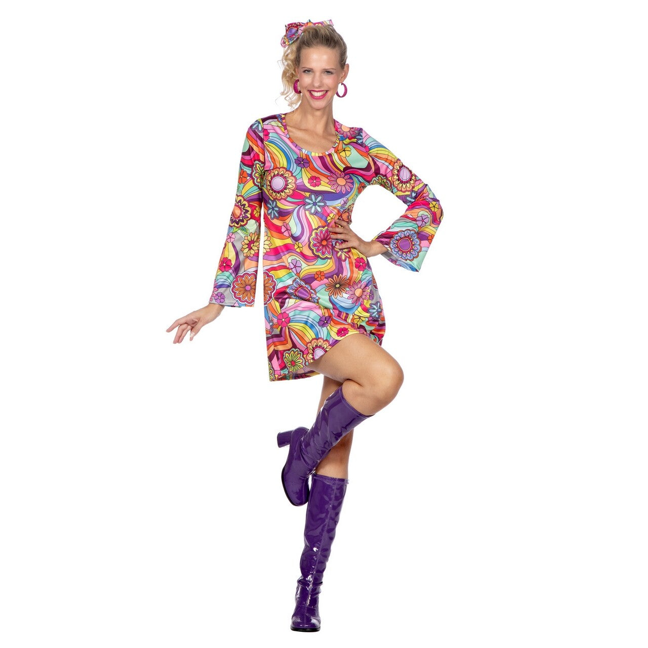 Op deze afbeelding zie je een Kostuums, van het merk Wilbers. Hippie Happy Flower Jurk Vrouw