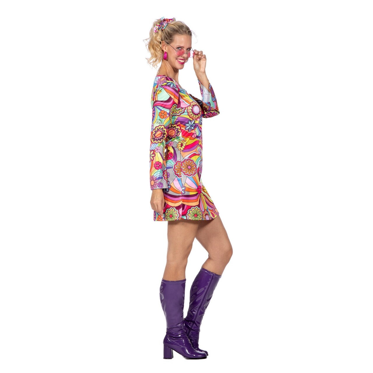 Op deze afbeelding zie je een Kostuums, van het merk Wilbers. Hippie Happy Flower Jurk Vrouw