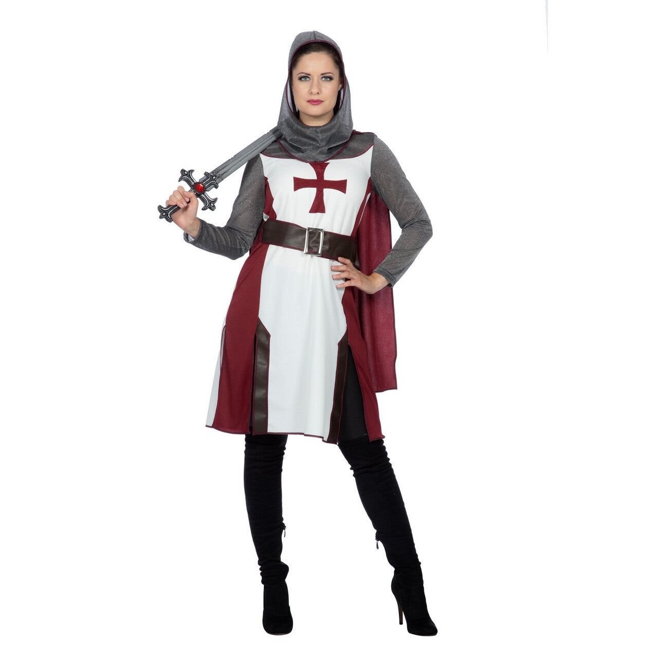 Op deze afbeelding zie je een Kostuums, van het merk Wilbers. Onbevreesde Tempelier Ridder Vrouw Kostuum