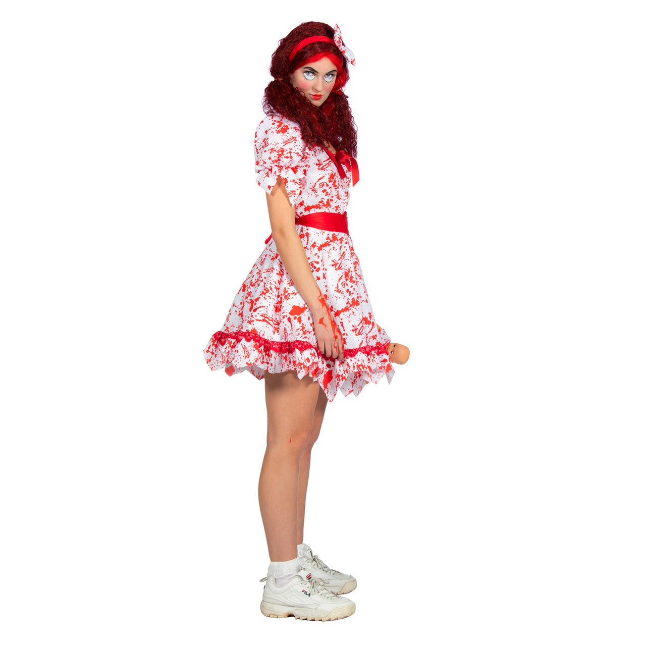 Op deze afbeelding zie je een Kostuums, van het merk Wilbers. Bloody Doll Angelina Vrouw Kostuum
