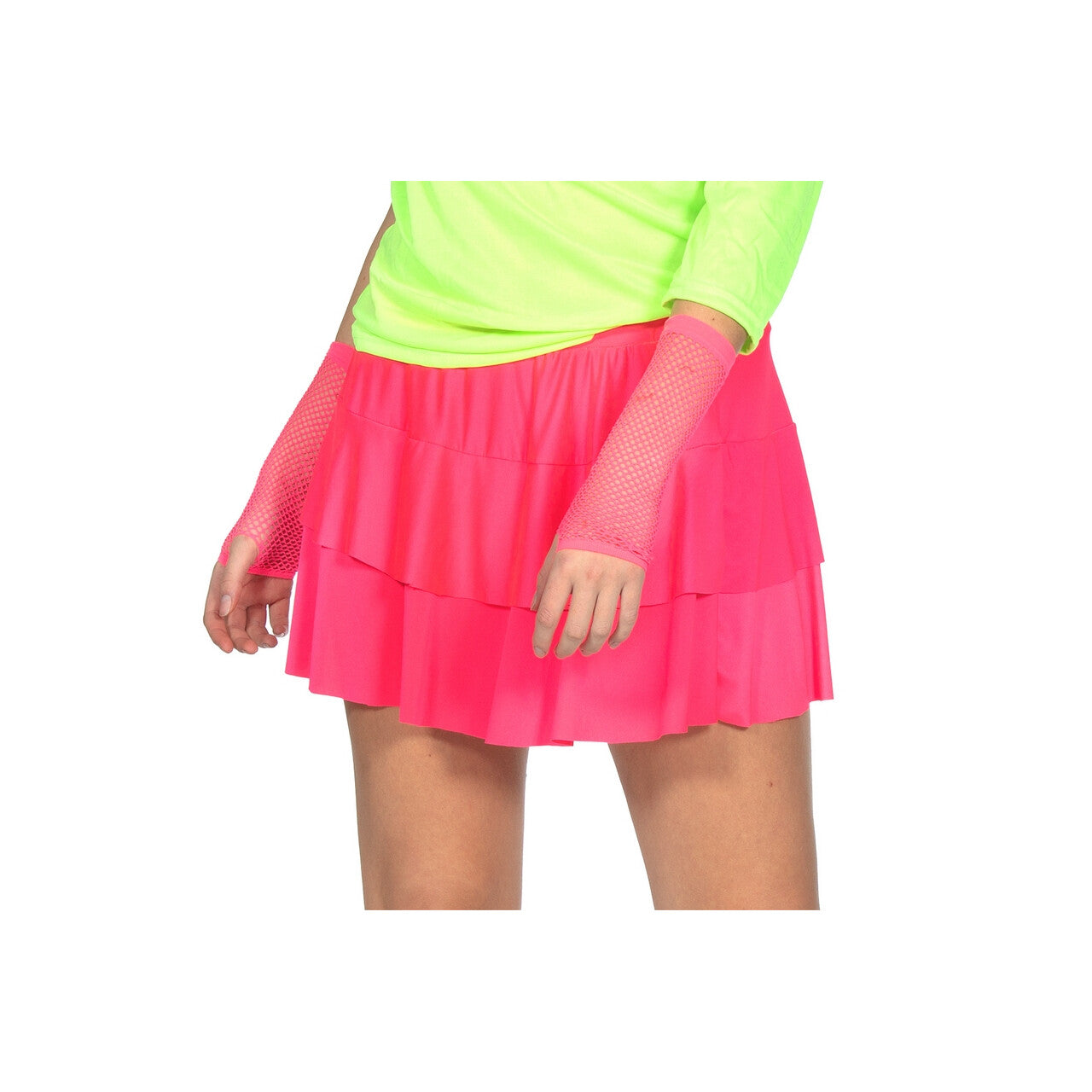 Op deze afbeelding zie je een Kostuums, van het merk Wilbers. Neon Roze Strokenrok Disco Vrouw