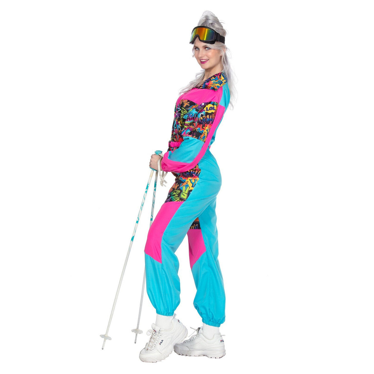 Op deze afbeelding zie je een Kostuums, van het merk Wilbers. Super Retro Skipak Jaren 80 Vrouw Kostuum