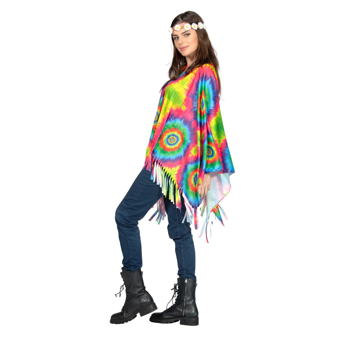 Op deze afbeelding zie je een Kostuums, van het merk Wilbers. Dazzling Circles Tie Dye Poncho Vrouw