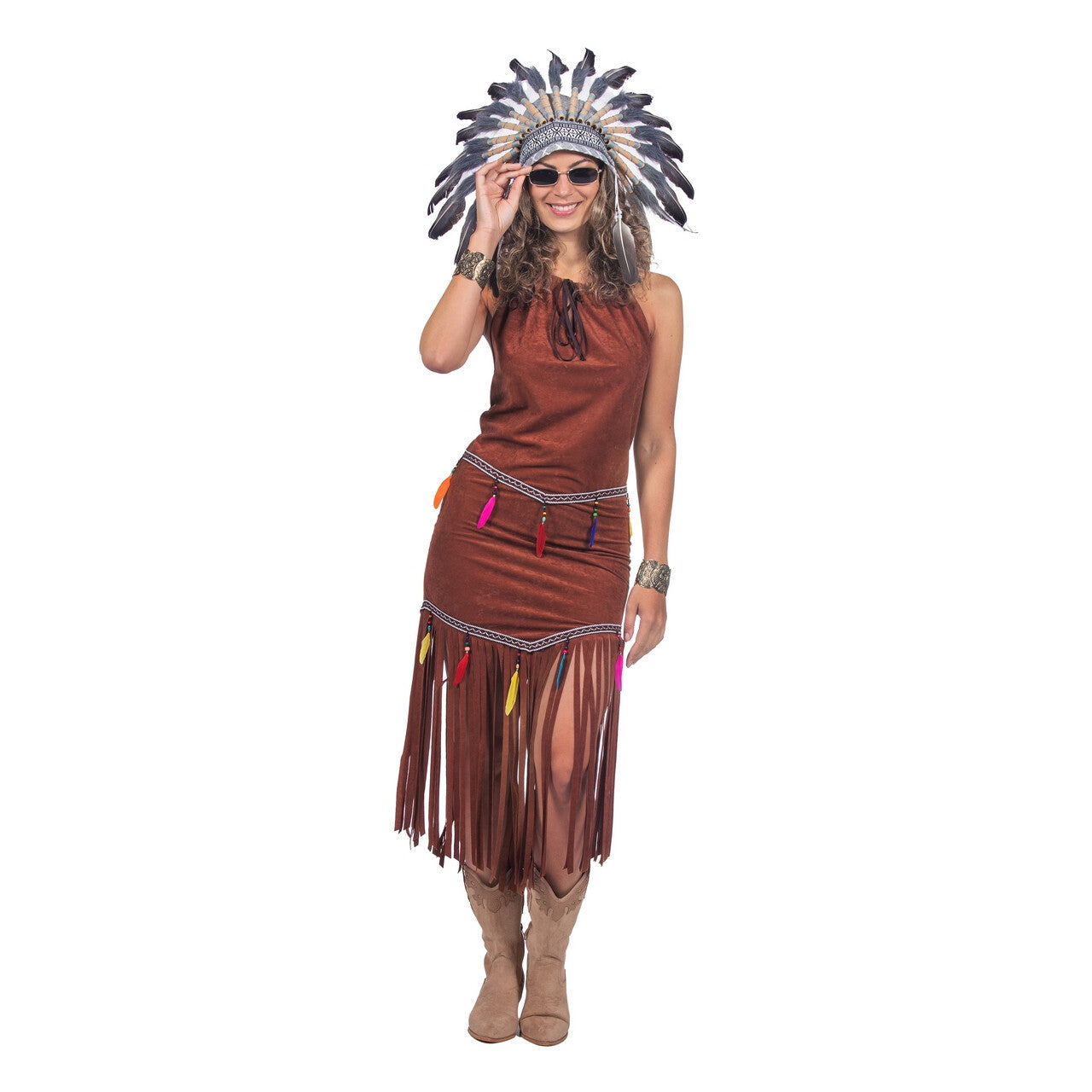 Op deze afbeelding zie je een Kostuums, van het merk Wilbers. Boho Festival Indiaan Vrouw Kostuum
