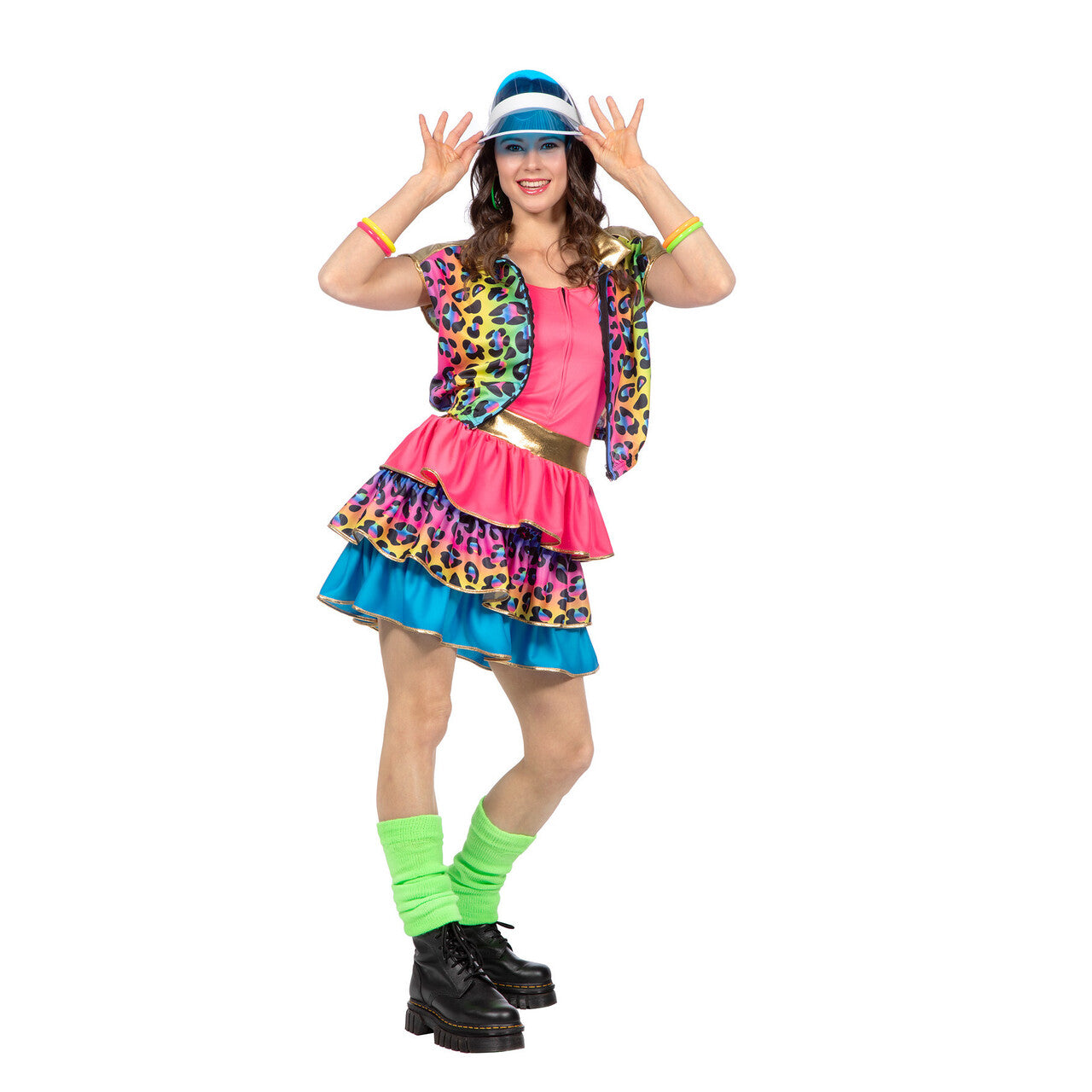 Op deze afbeelding zie je een Kostuums, van het merk Wilbers. Vrolijke Regenboog Luipaardprint Patty Koot Vrouw Kostuum
