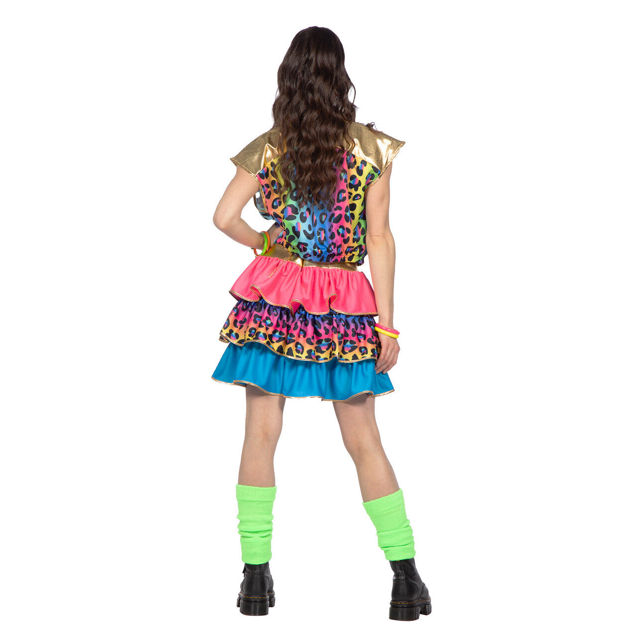Op deze afbeelding zie je een Kostuums, van het merk Wilbers. Vrolijke Regenboog Luipaardprint Patty Koot Vrouw Kostuum