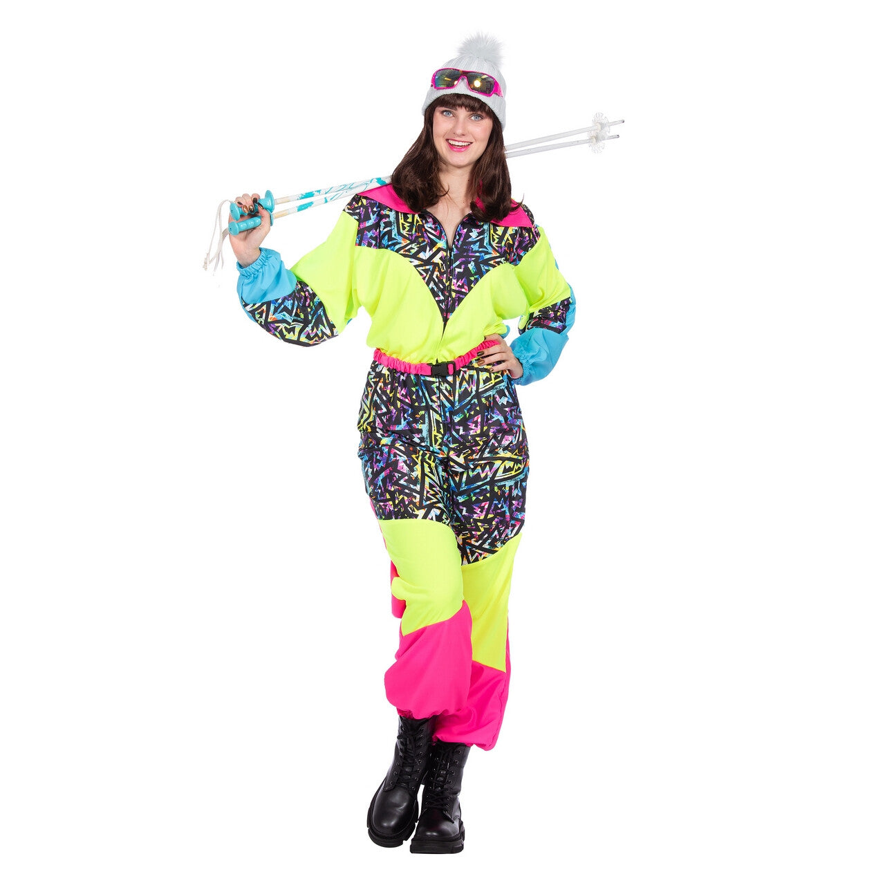Op deze afbeelding zie je een Kostuums, van het merk Wilbers. Retro Jaren 80 Kleurig Skipak Vrouw Kostuum