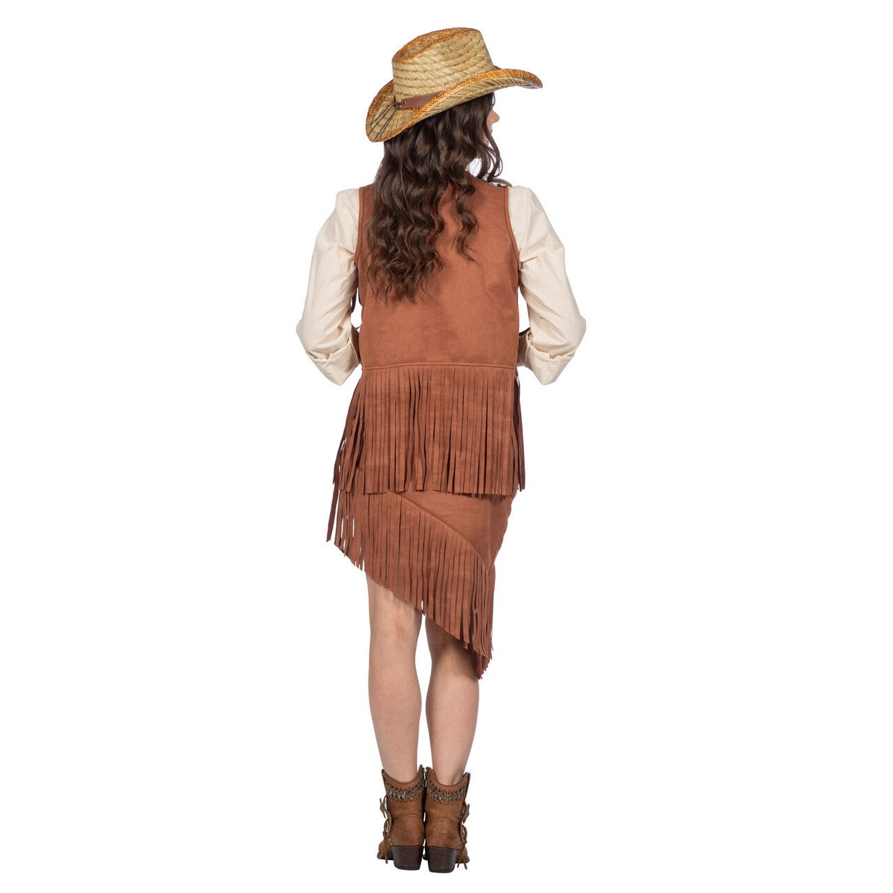 Op deze afbeelding zie je een Kostuums, van het merk Wilbers. Howdy Cowgirl Set Bruin Vrouw Kostuum