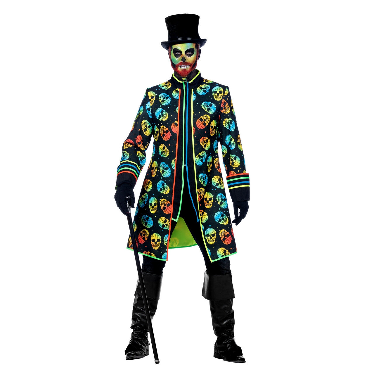 Op deze afbeelding zie je een Kostuums, van het merk Wilbers. Neon Schedelkoppen Jas Man Kostuum