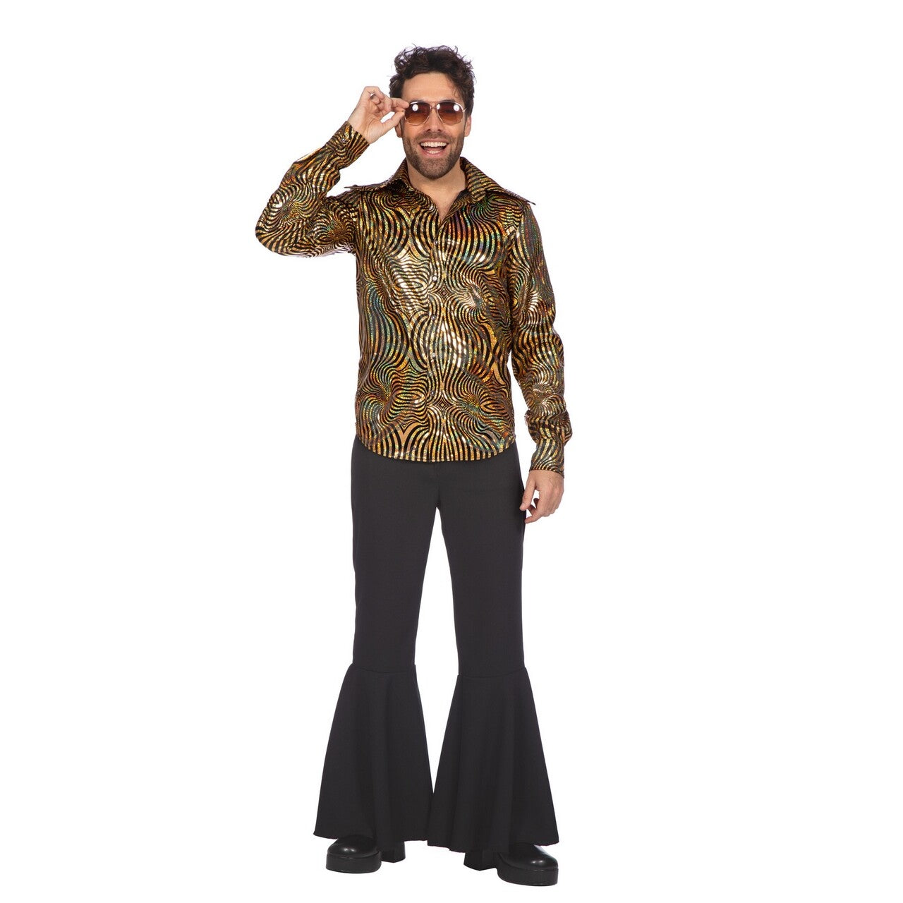Op deze afbeelding zie je een Kostuums, van het merk Wilbers. Gouden Party Blouse Dolle Disco Man