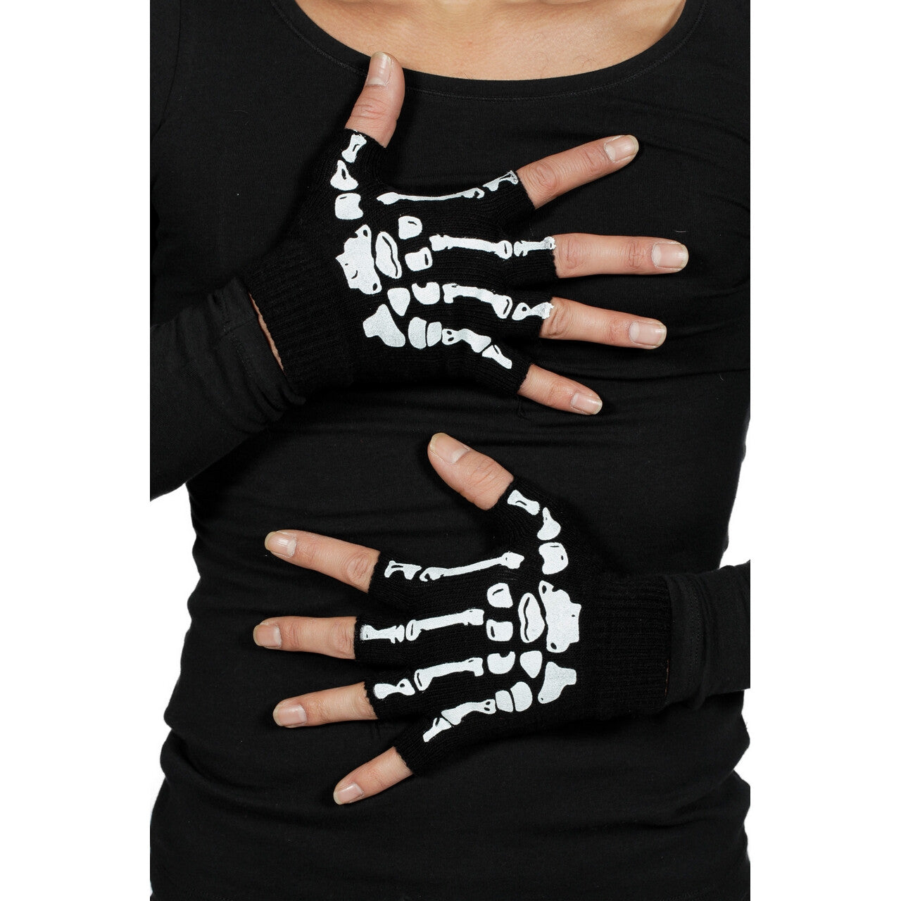 Op deze afbeelding zie je een Accessoires, van het merk Wilbers. Vingerloze Handschoenen Skelet Bones
