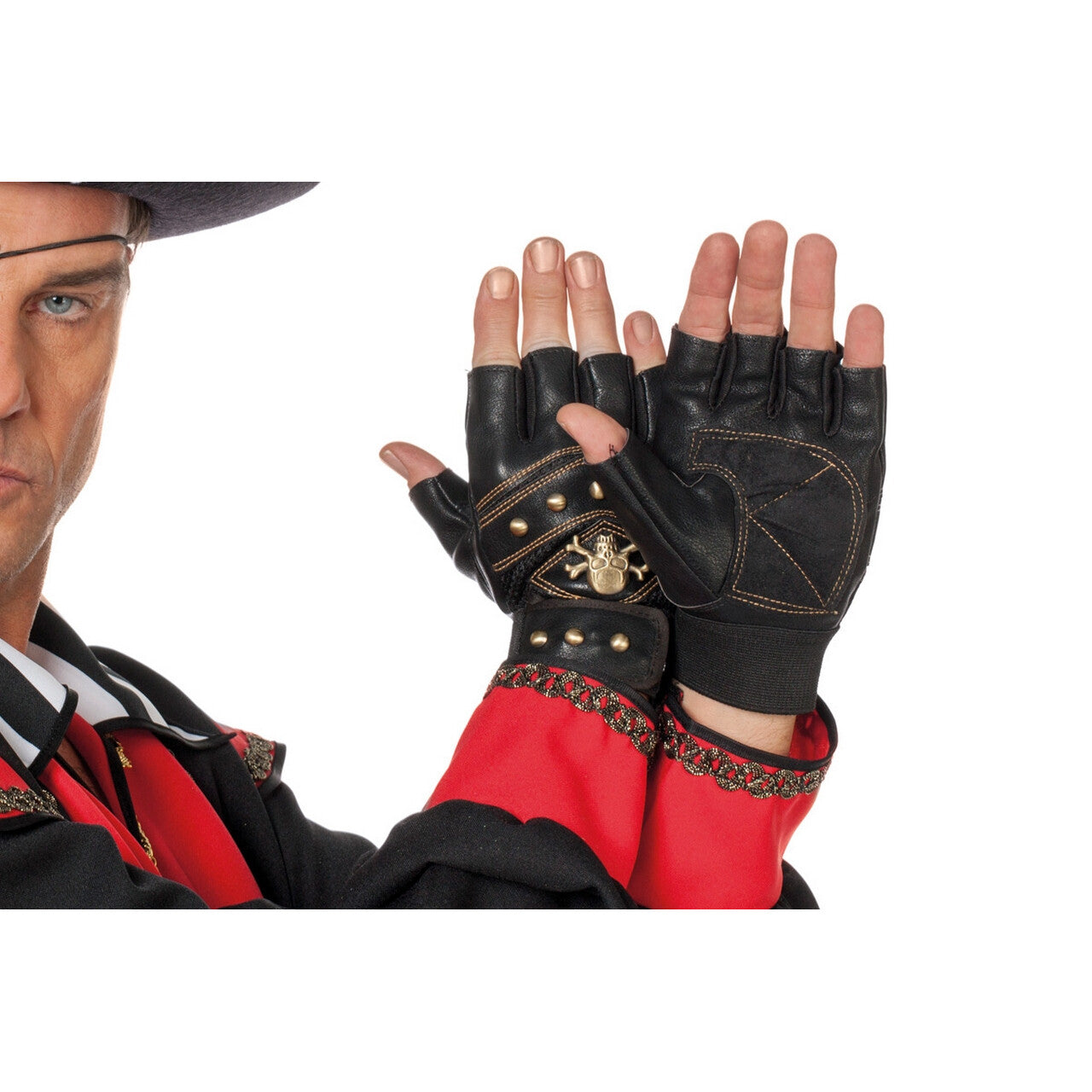 Op deze afbeelding zie je een Accessoires, van het merk Wilbers. Vingerloze Handschoenen Lederlook Met Doodskop