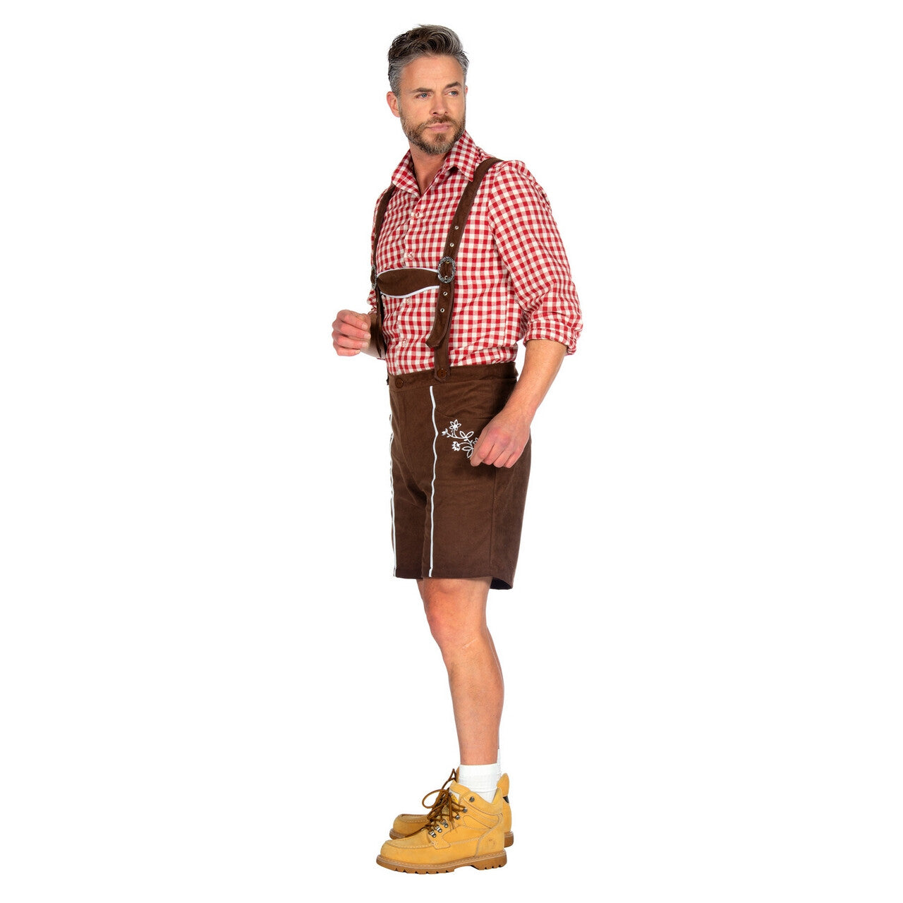Op deze afbeelding zie je een Kostuums, van het merk Wilbers. Drie Twee Een Zoepen Lederhose Bruin Man