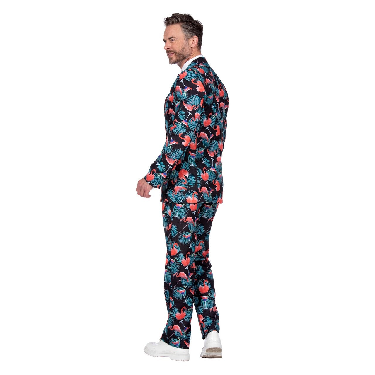 Op deze afbeelding zie je een Kostuums, van het merk Wilbers. Pak Flamingo Man Kostuum