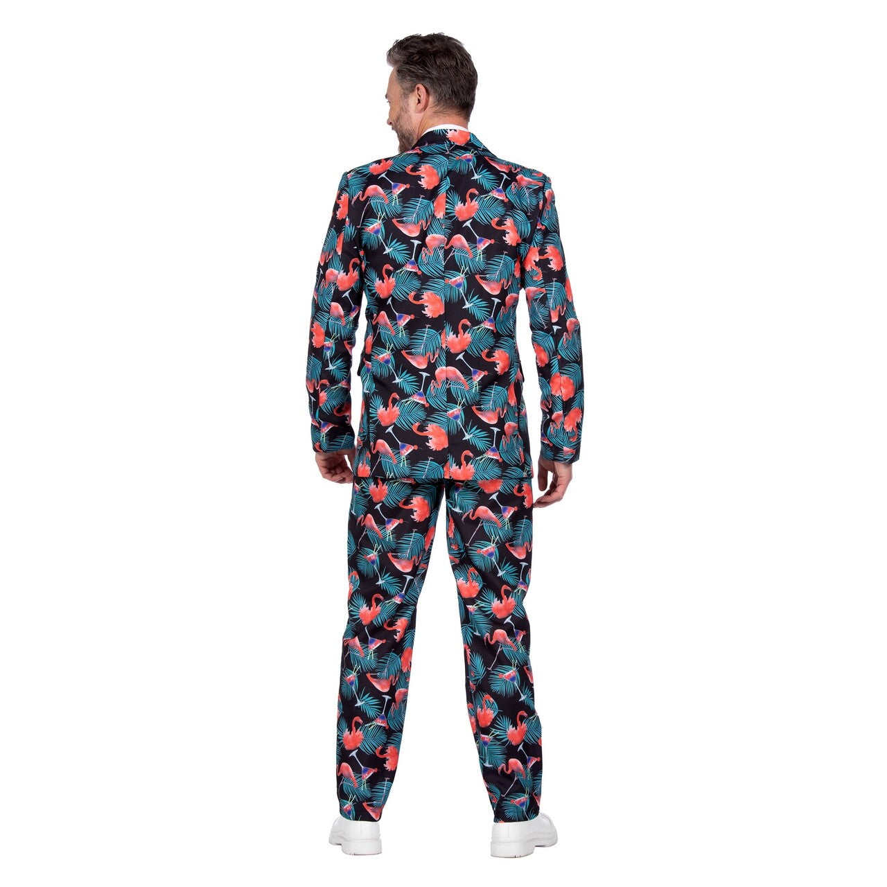 Op deze afbeelding zie je een Kostuums, van het merk Wilbers. Pak Flamingo Man Kostuum