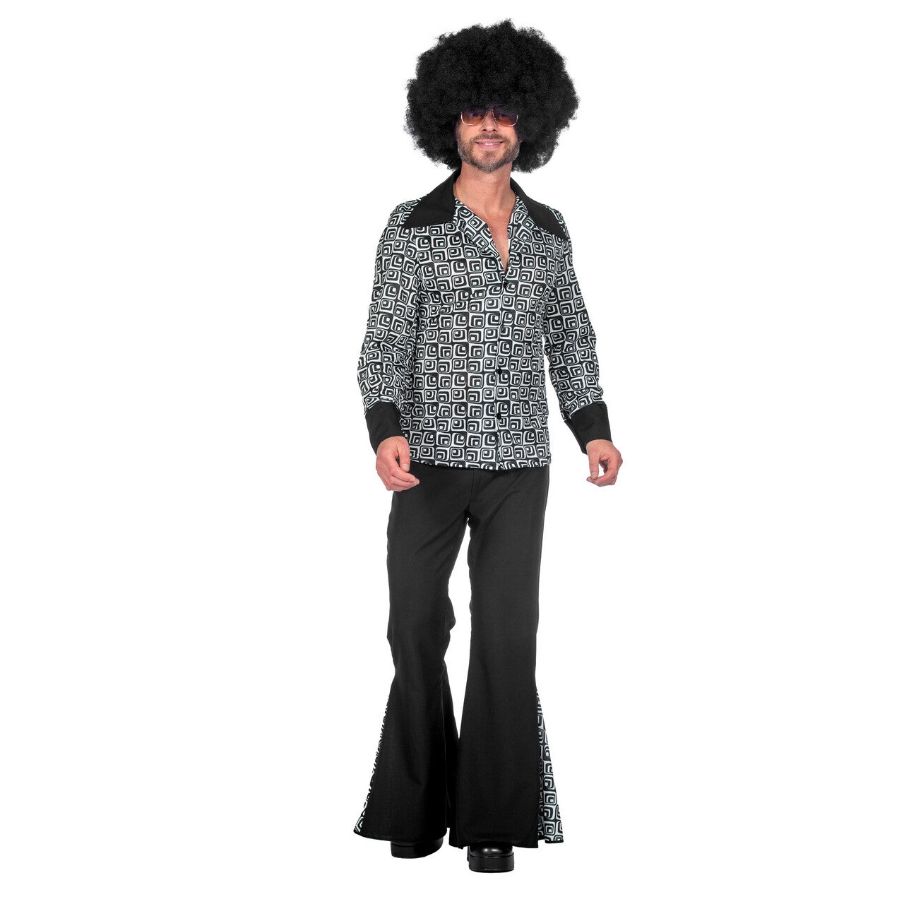 Op deze afbeelding zie je een Kostuums, van het merk Wilbers. Jaren 70 Zwart Wit Disco Day And Night Man Kostuum