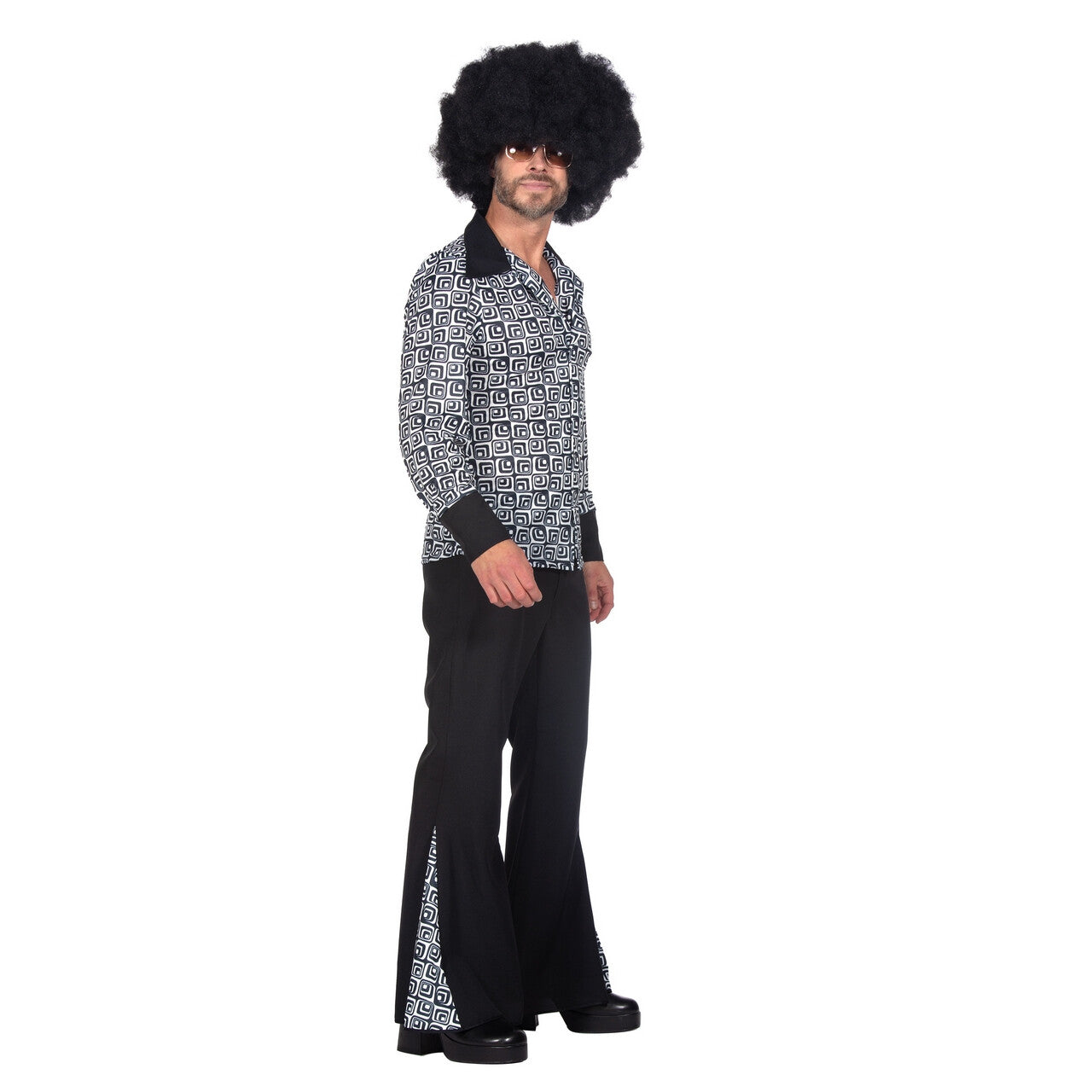 Op deze afbeelding zie je een Kostuums, van het merk Wilbers. Jaren 70 Zwart Wit Disco Day And Night Man Kostuum