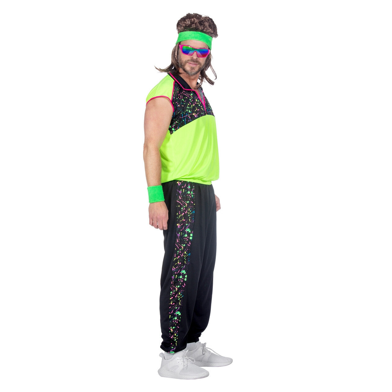 Op deze afbeelding zie je een Kostuums, van het merk Wilbers. Jaren 80 Retro Raving Dave Man Kostuum