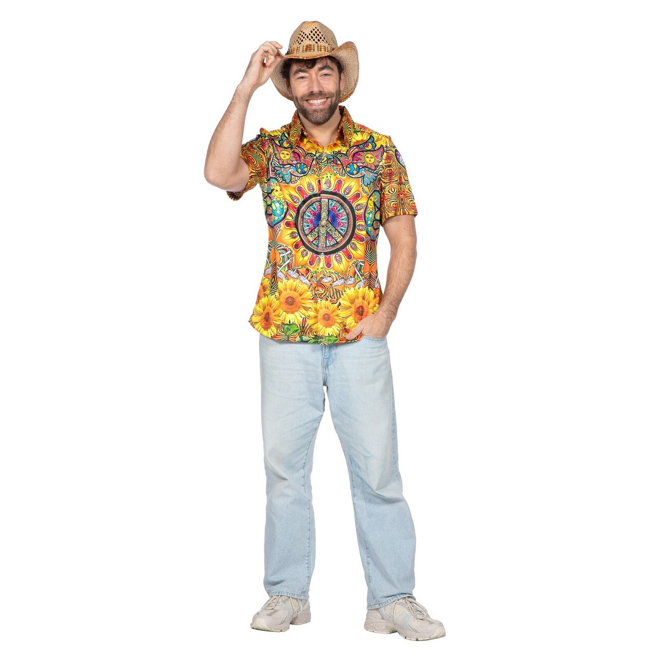 Op deze afbeelding zie je een Kostuums, van het merk Wilbers. Party Shirt Hippie Sunflower Man