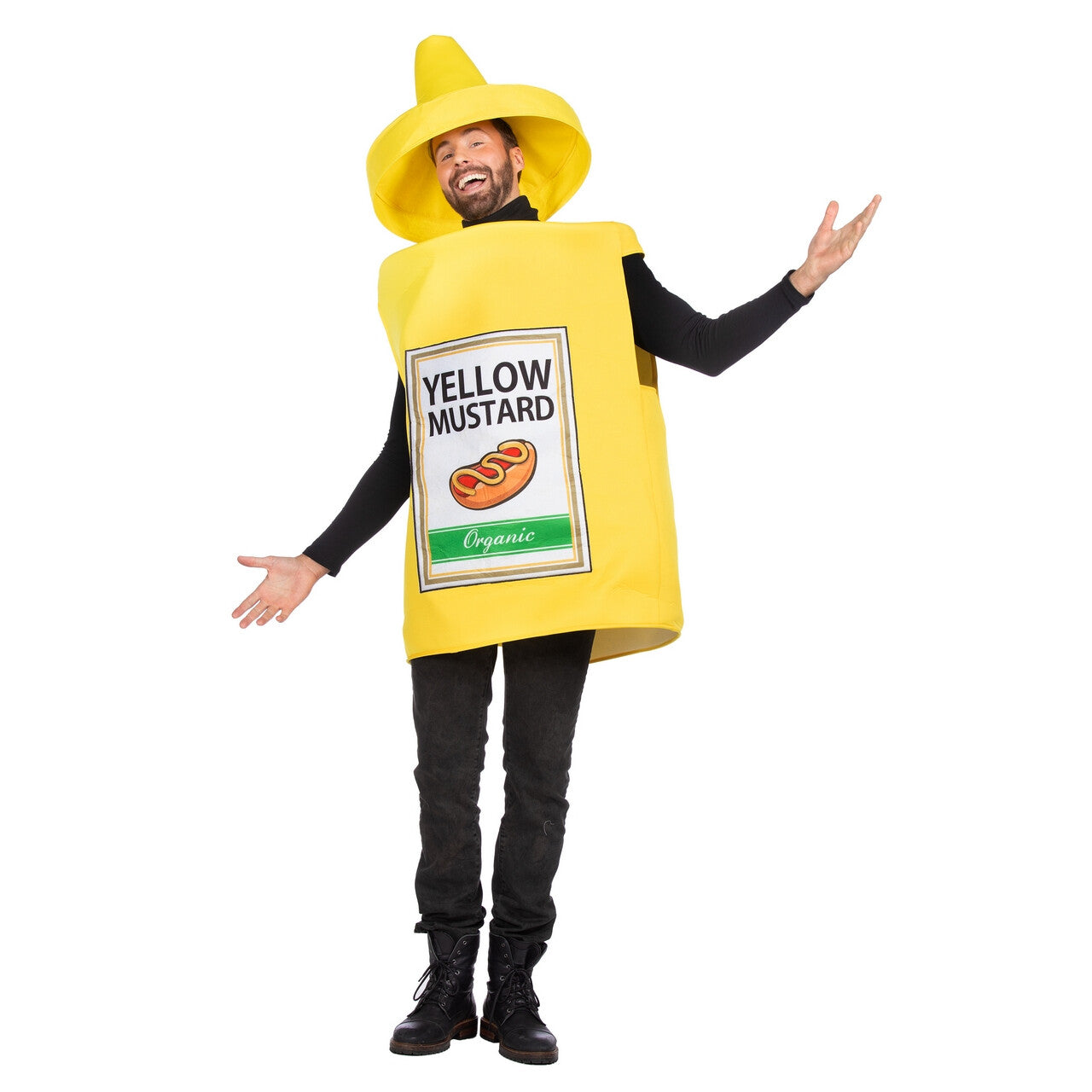 Op deze afbeelding zie je een Kostuums, van het merk Wilbers. Hotdog Gele Mosterd Fles