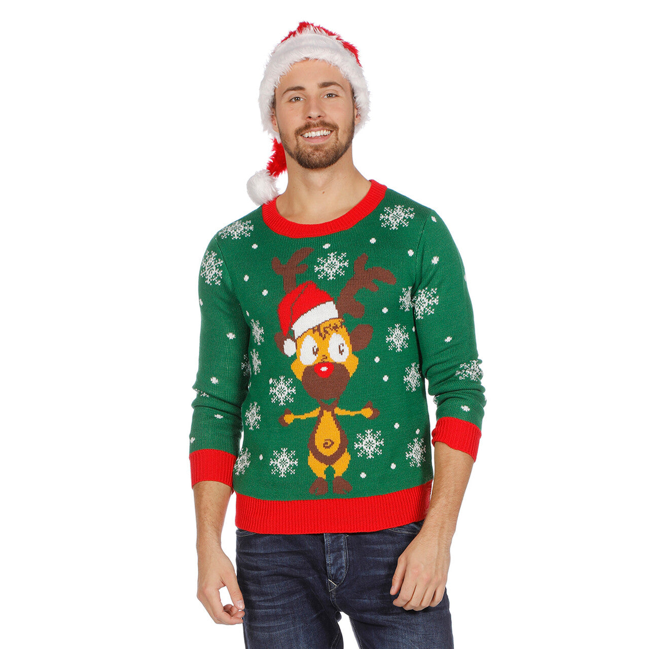 Op deze afbeelding zie je een Kostuums, van het merk Wilbers. Kersttrui Groen Met Rendier Volwassen